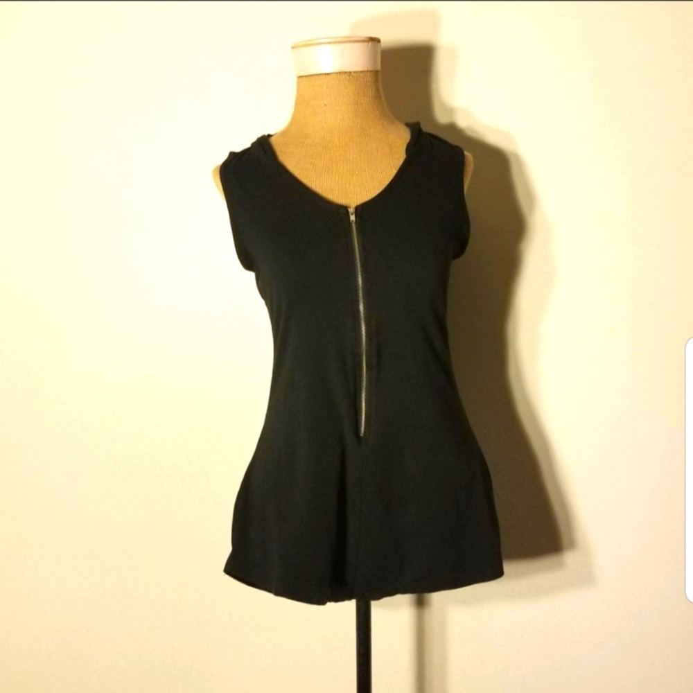Heart & Hips Brand Size Large Black Hooded Bodysuit.